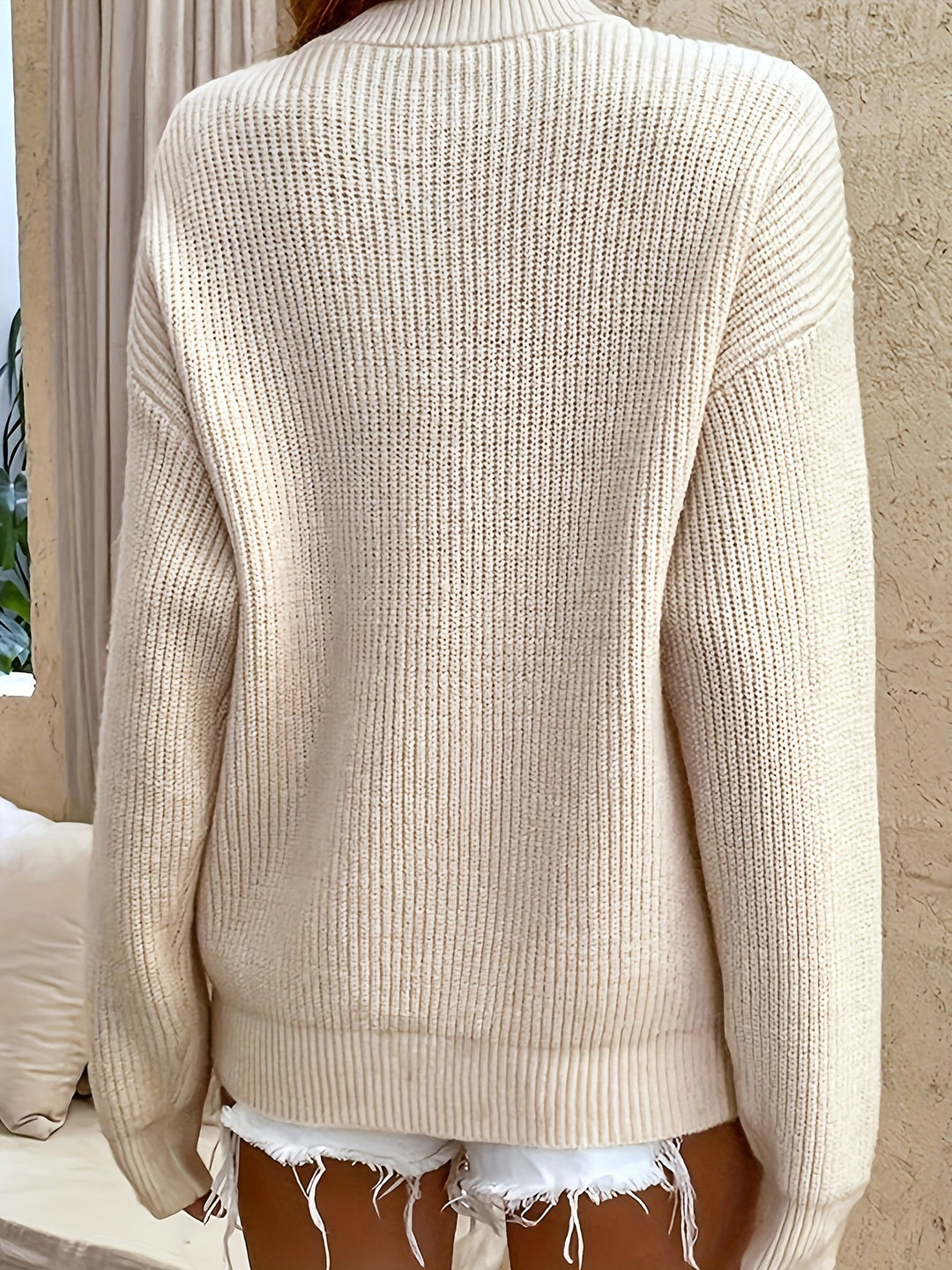 Ingrid | Dame Ribstrikket Henley Trøje - Baby Blue - Image 10