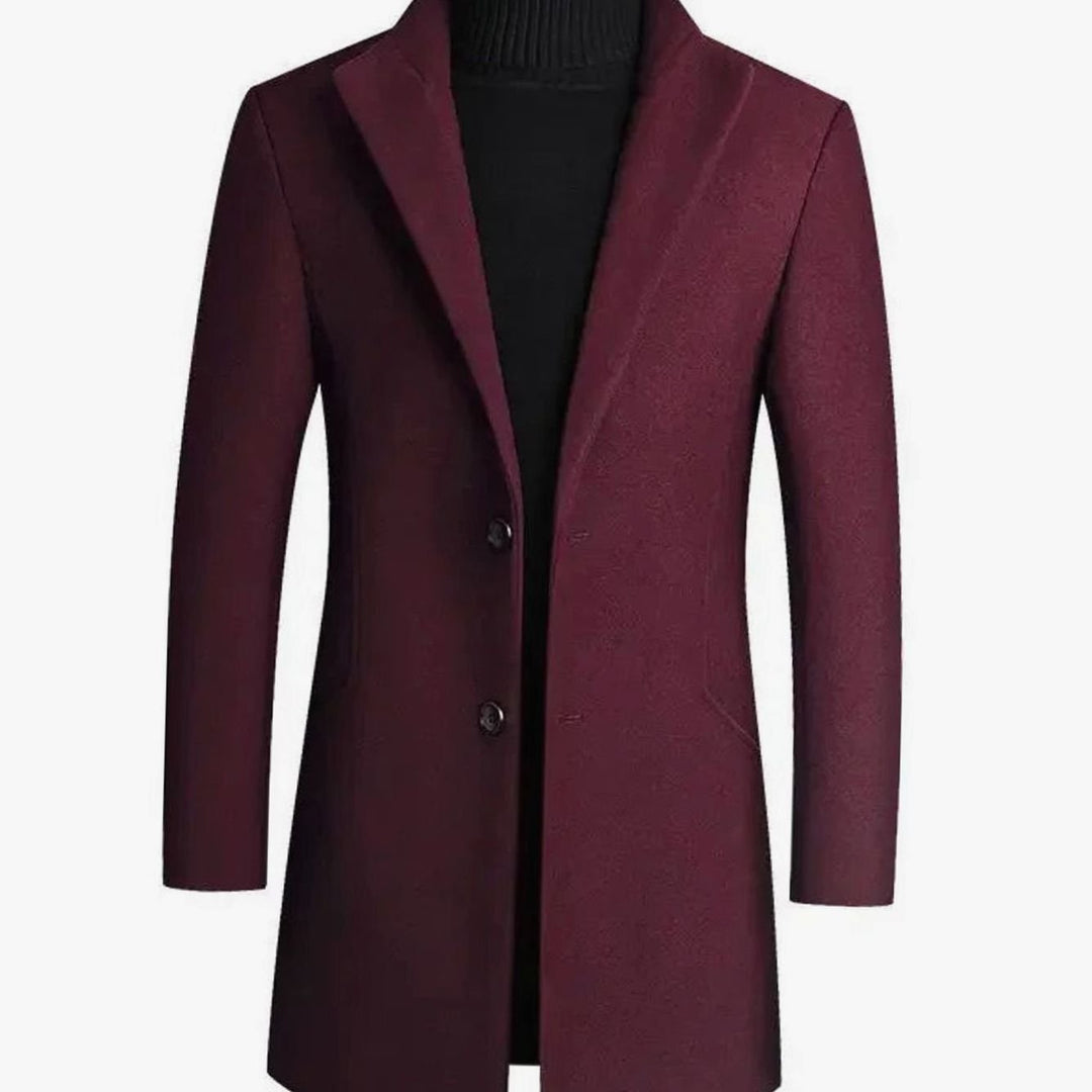 Leander | Herre Uldfrakke Slim Fit Notch-Lapel - Burgundy - Image 1