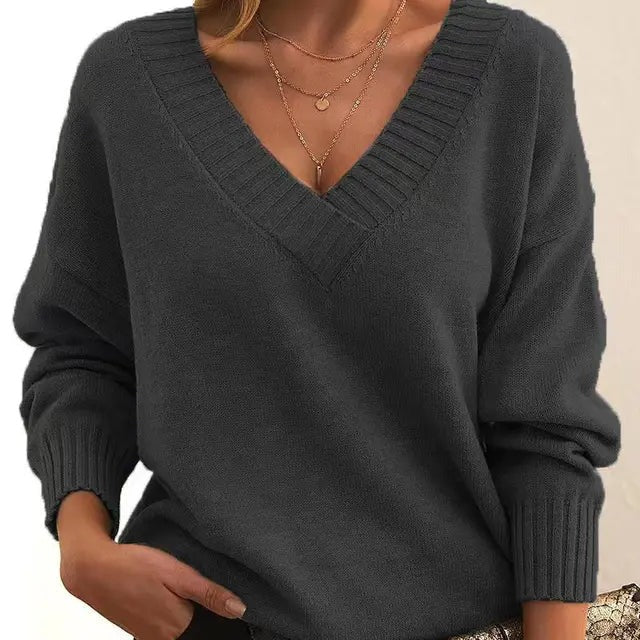 Lisbeth | Dame Striktrøje V-hals Pullover - Black - Image 8
