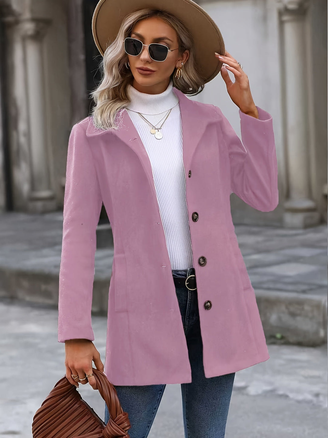 Livana | Dame Enkeltradet Frakke - Pink - Image 5