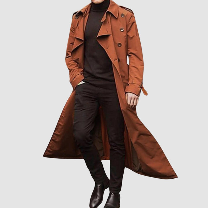 Lorenz | Herre Lang Trenchcoat Dobbeltknappet Frakke - Brown - Image 1