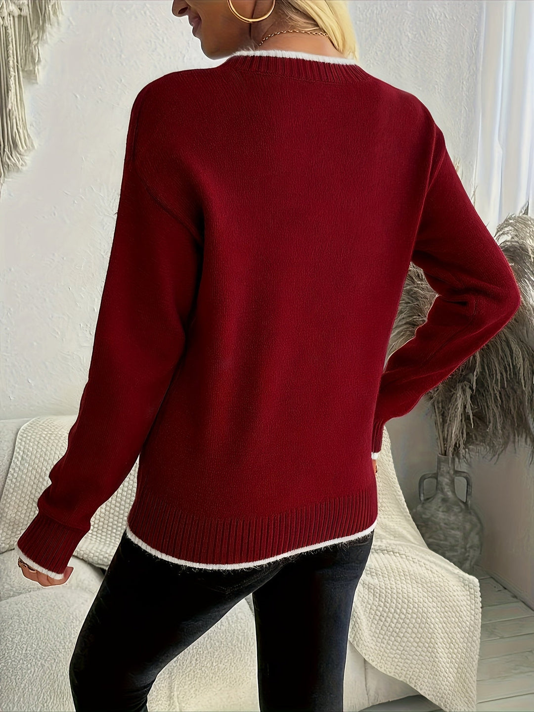 Mabelle | Dame Julesweater Strik med Snefnug - Red - Image 3