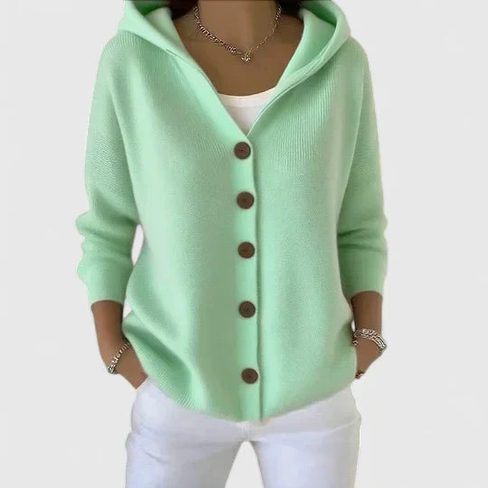 Maevra | Women's Hooded Cardigan Button-Down Knit - Cream - Image 2