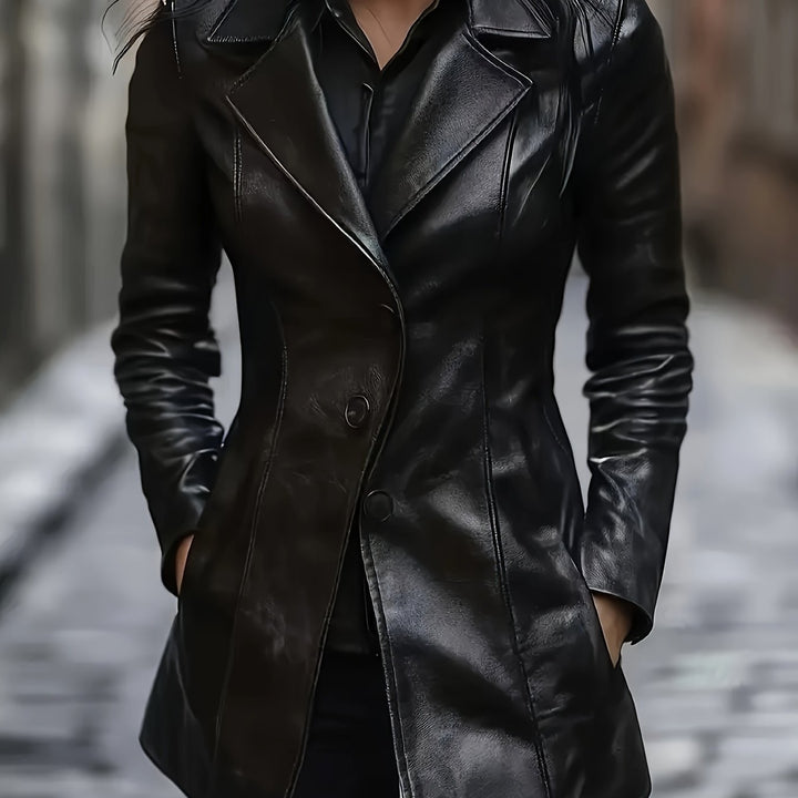 Malena | Dame Kunstlæder Frakke Slimfit Sort - Black - Image 1