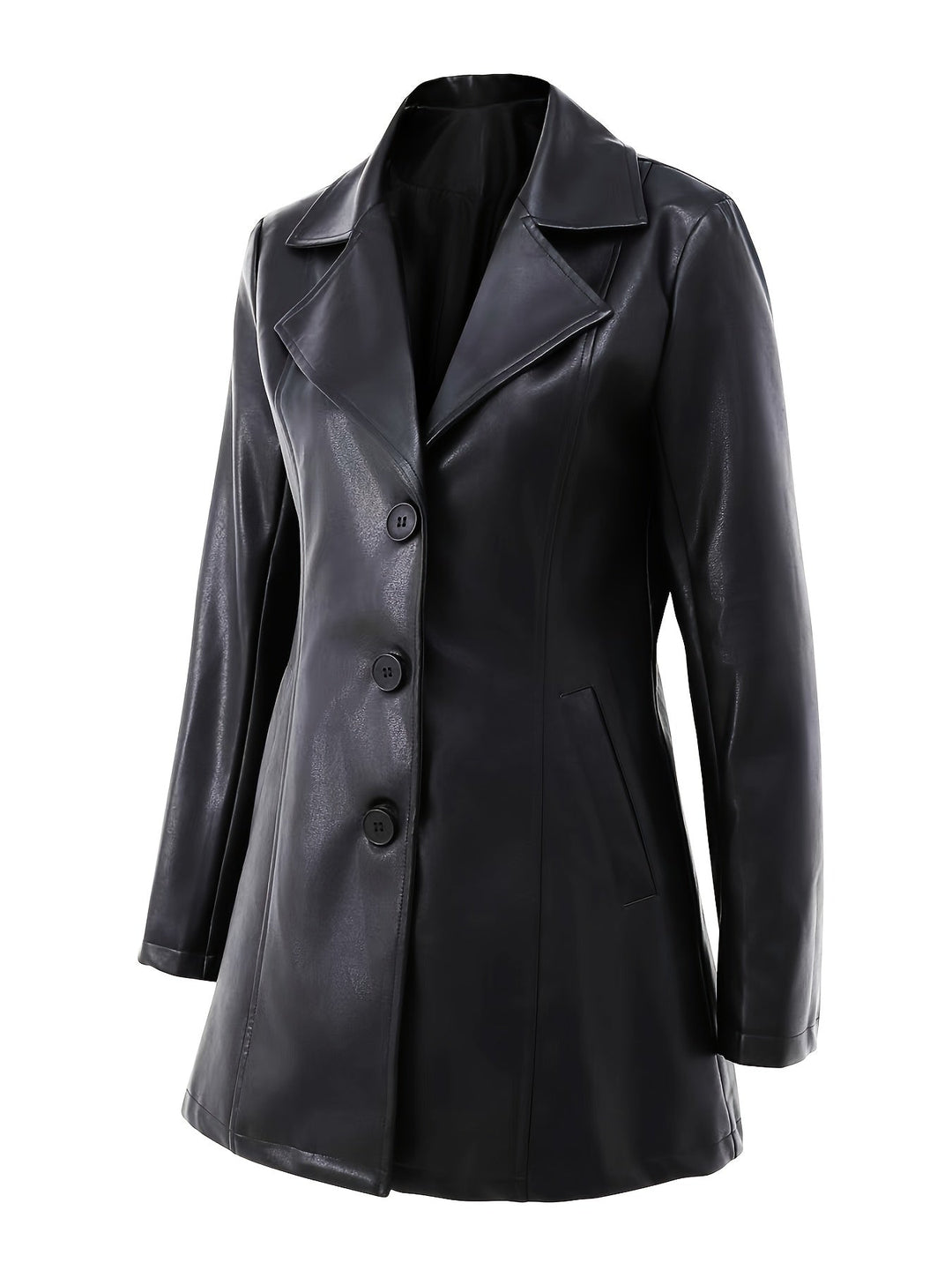 Malena | Dame Kunstlæder Frakke Slimfit Sort - Black - Image 3