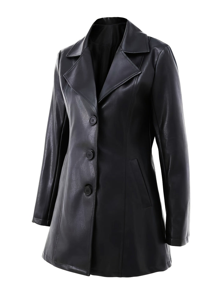 Malena | Dame Kunstlæder Frakke Slimfit Sort - Black - Image 3