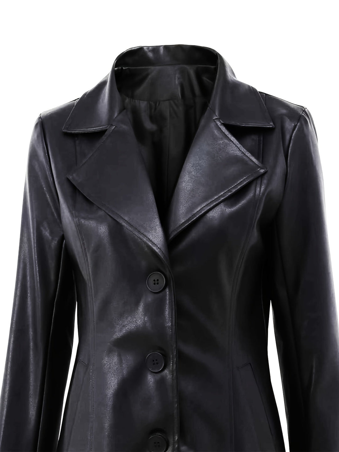 Malena | Dame Kunstlæder Frakke Slimfit Sort - Black - Image 5