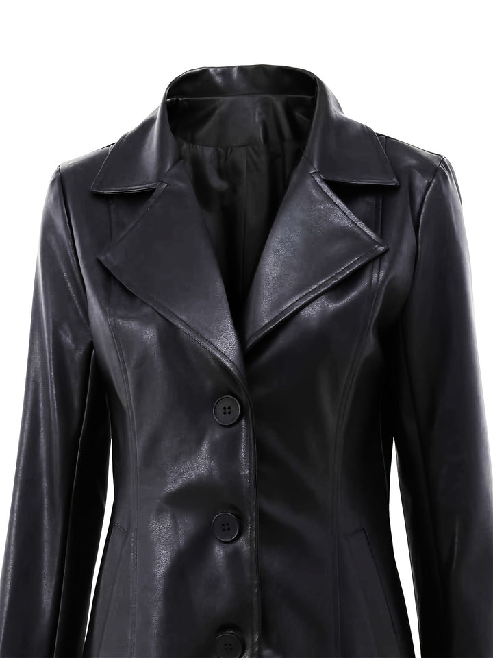 Malena | Dame Kunstlæder Frakke Slimfit Sort - Black - Image 5