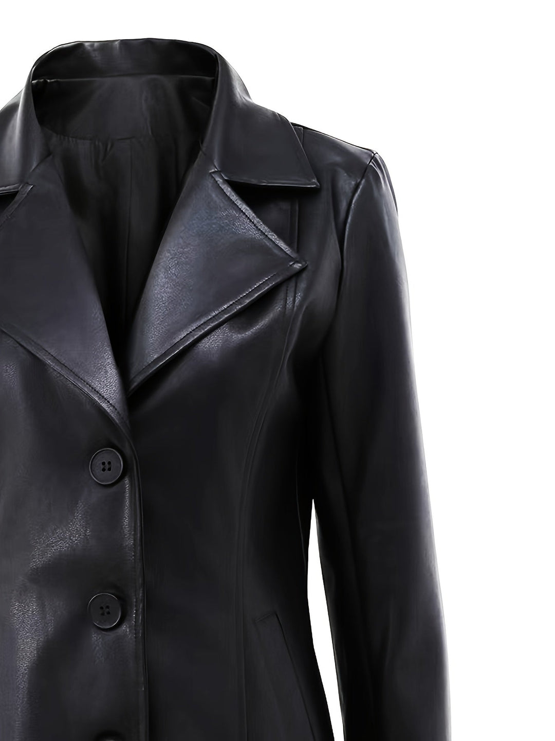 Malena | Dame Kunstlæder Frakke Slimfit Sort - Black - Image 6