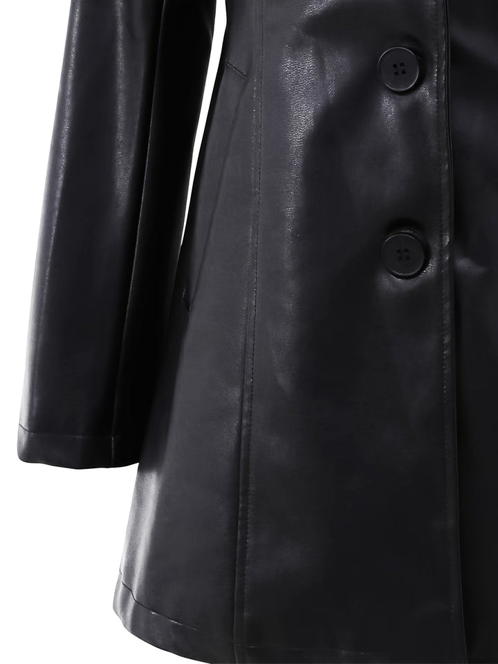 Malena | Dame Kunstlæder Frakke Slimfit Sort - Black - Image 7