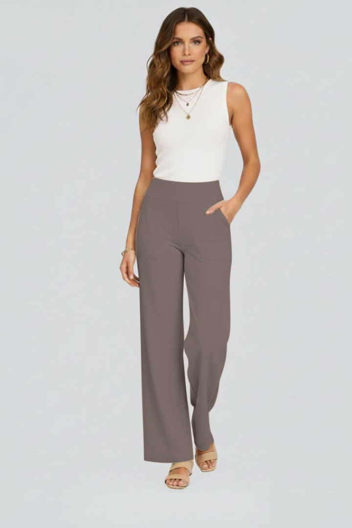 Molvaine | Dame bukser wide leg høj talje - Taupe - Image 2