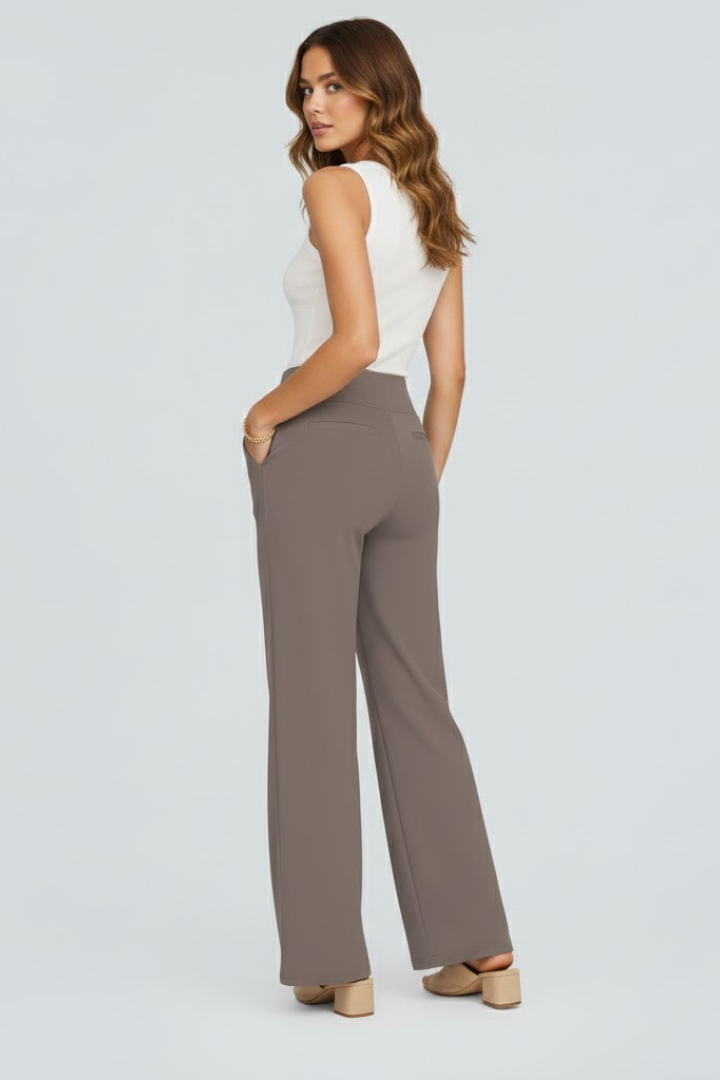 Molvaine | Dame bukser wide leg høj talje - Taupe - Image 5