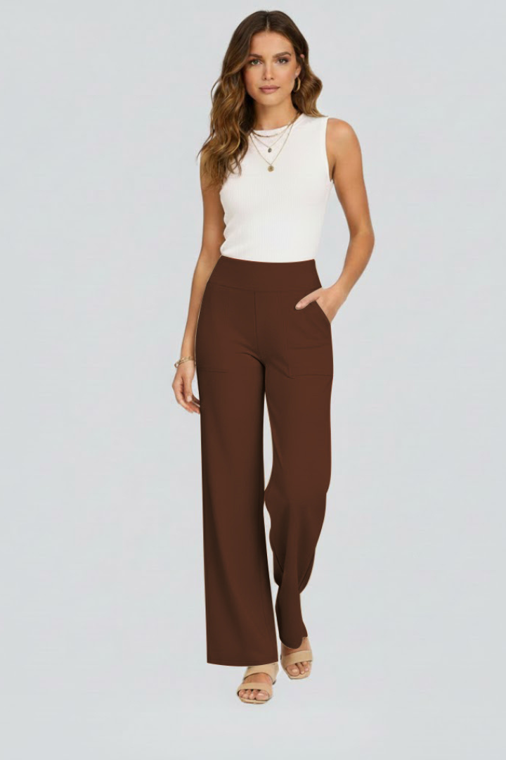 Molvaine | Dame bukser wide leg høj talje - Taupe - Image 6