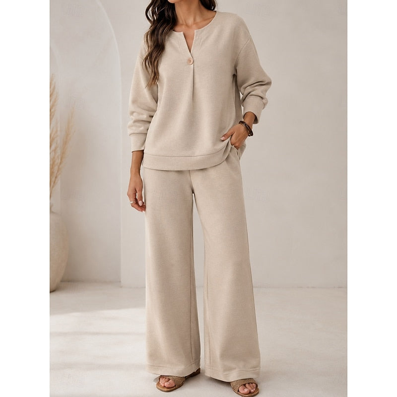 Molvind | Dame Vide Bukser Loungesæt - Beige - Image 1