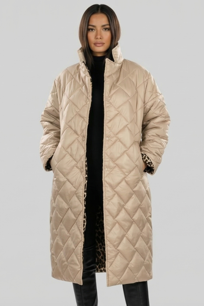 Nadia | Dame Lang Vendbar Quiltet Vinterjakke - Dark Brown - Image 5