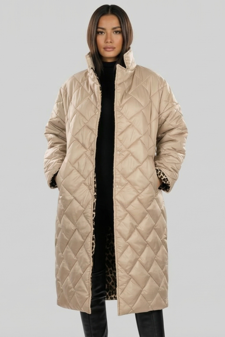 Nadia | Dame Lang Vendbar Quiltet Vinterjakke - Dark Brown - Image 5