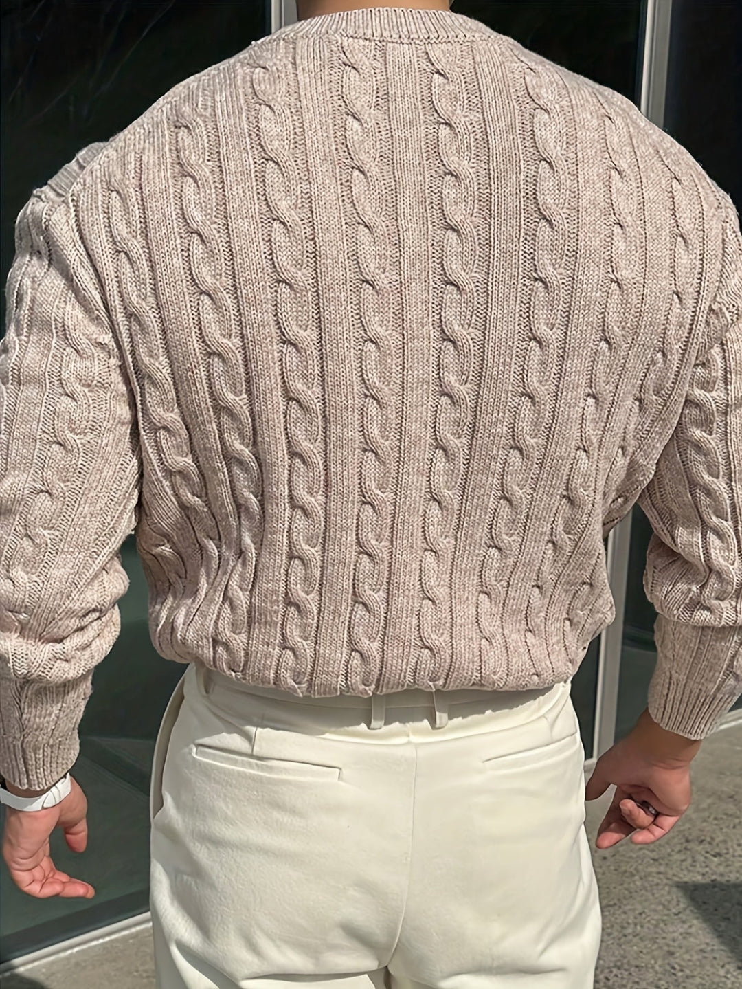 Olvind | Herre Striktrøje Snonemønster Rund Hals - Light Grey - Image 10