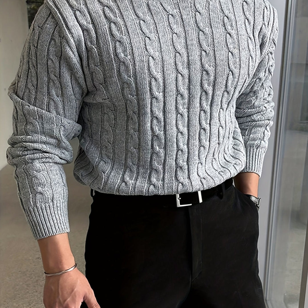 Olvind | Herre Striktrøje Snonemønster Rund Hals - Light Grey - Image 14