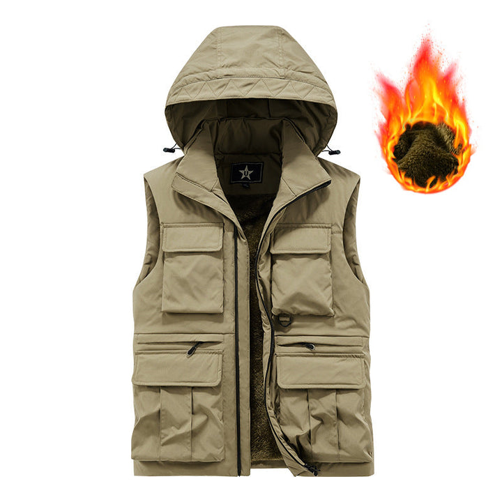 Olvrik | Herre Fleecevest Med Hætte - Khaki - Image 1