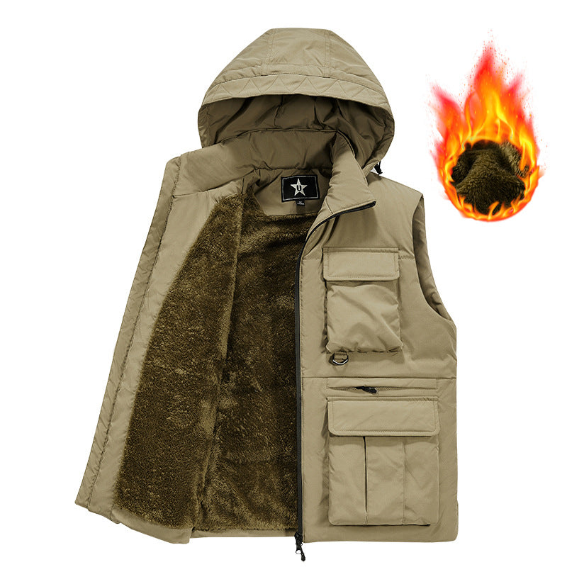 Olvrik | Herre Fleecevest Med Hætte - Khaki - Image 2
