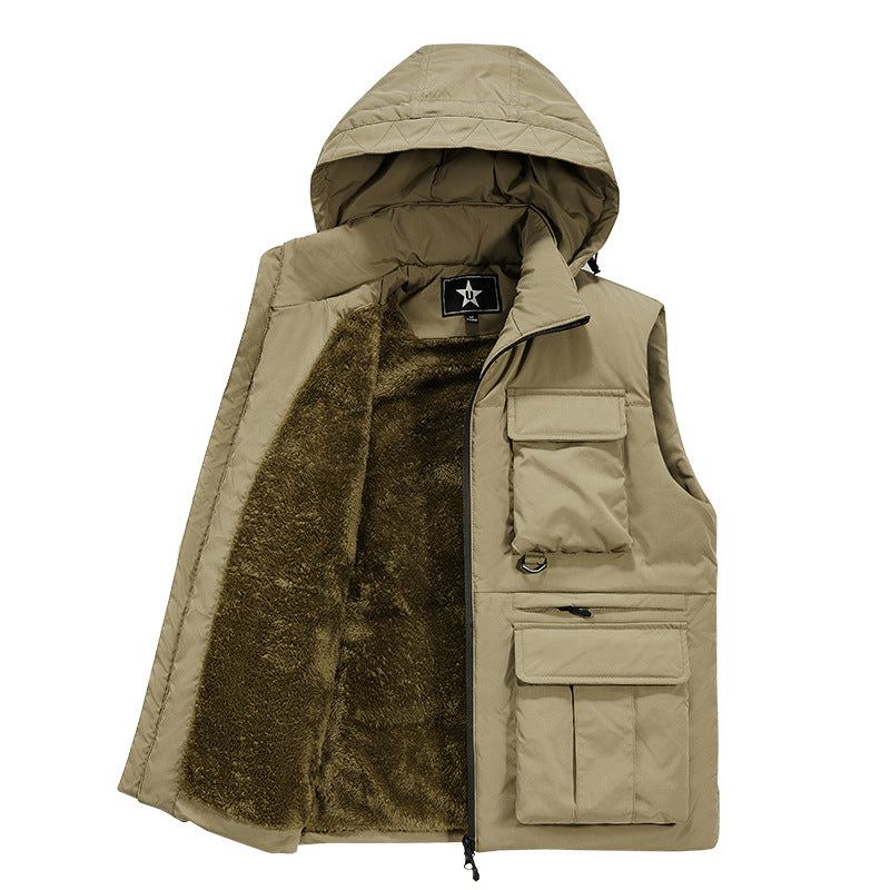 Olvrik | Herre Fleecevest Med Hætte - Khaki - Image 5