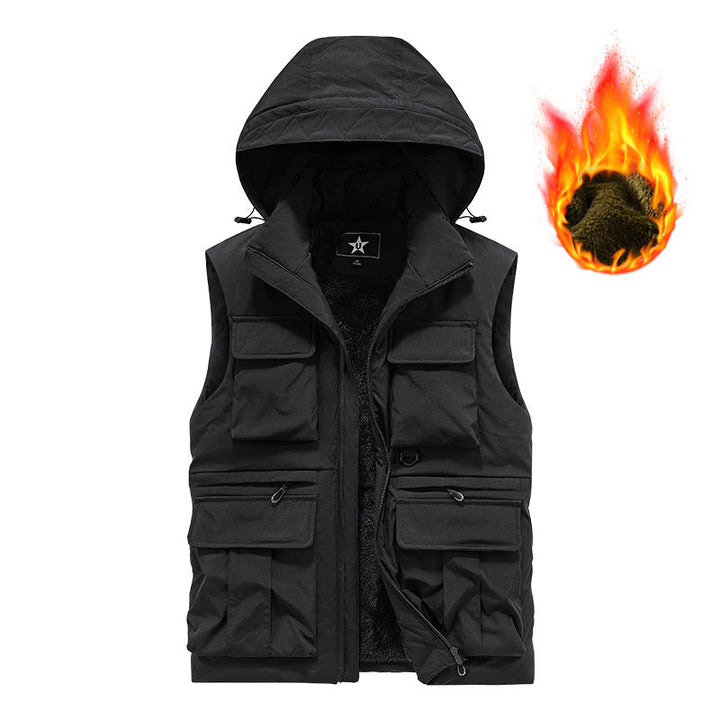Olvrik | Herre Fleecevest Med Hætte - Khaki - Image 7