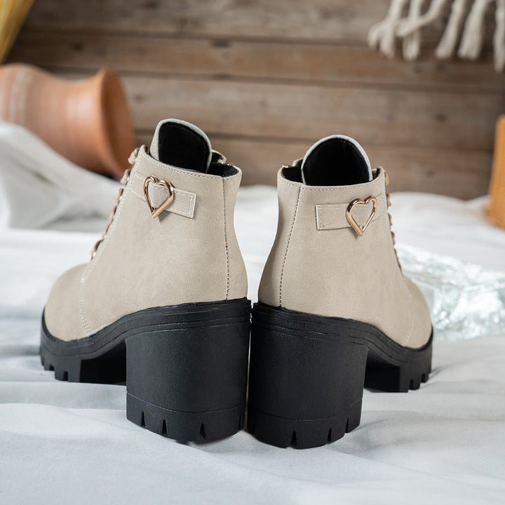 Ragnora | Dame Støvletter med Blokhæl - Beige - Image 1