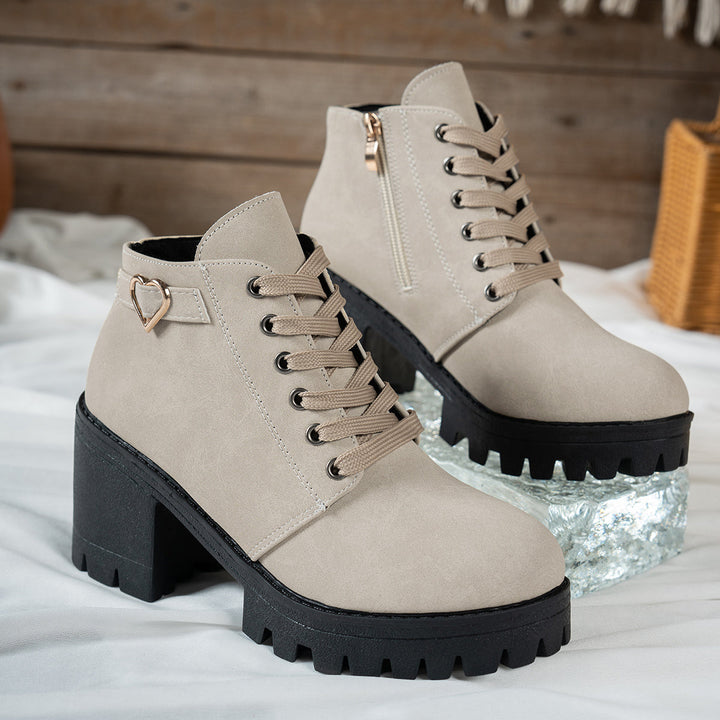 Ragnora | Dame Støvletter med Blokhæl - Beige - Image 10