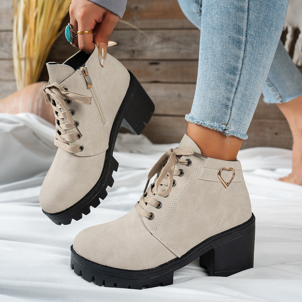 Ragnora | Dame Støvletter med Blokhæl - Beige - Image 2