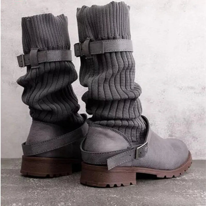 Reidun | Dame Vinterstøvler med Slouch Strikskaft - Taupe - Image 8