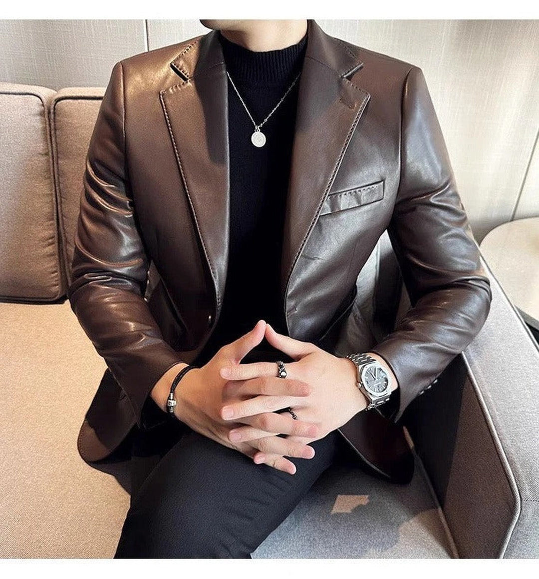 Rolvdan | Herre læderjakke slim fit blazer - Dark Brown - Image 1