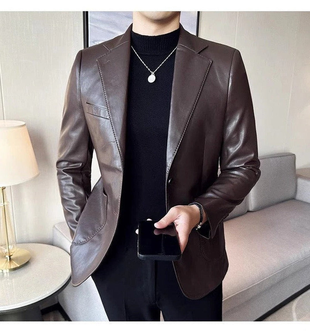 Rolvdan | Herre læderjakke slim fit blazer - Dark Brown - Image 2