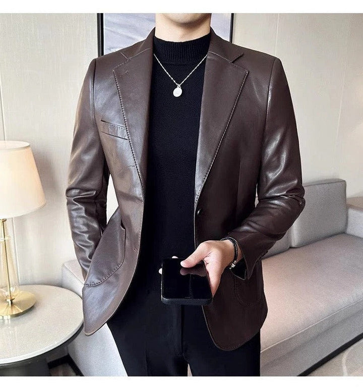 Rolvdan | Herre læderjakke slim fit blazer - Dark Brown - Image 2