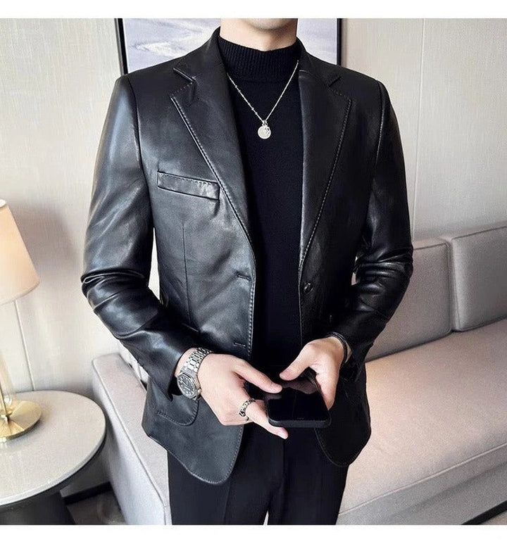 Rolvdan | Herre læderjakke slim fit blazer - Dark Brown - Image 3