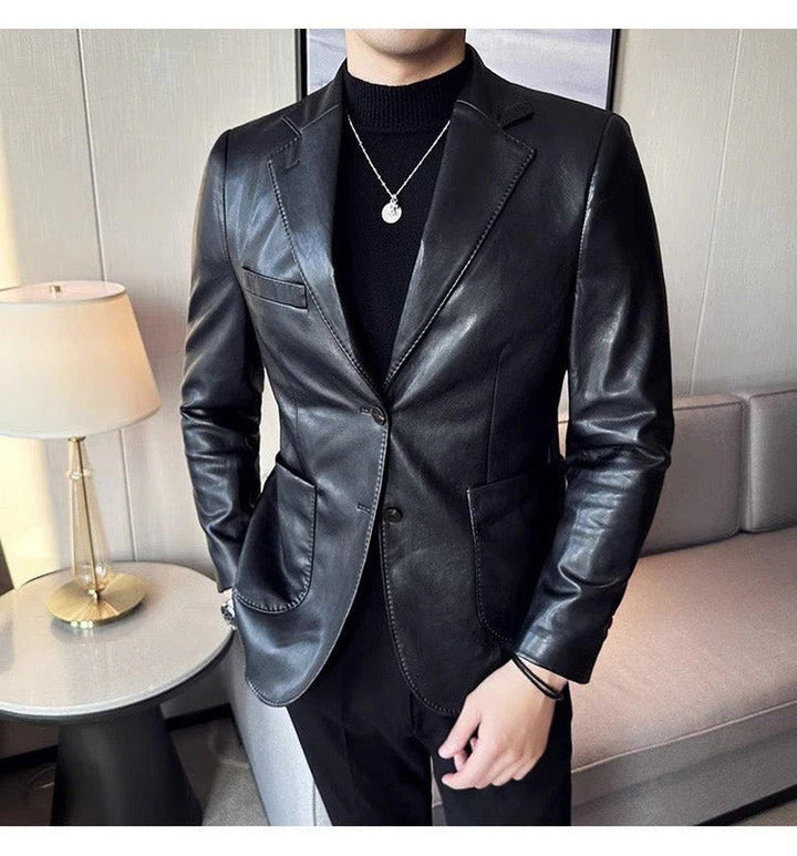 Rolvdan | Herre læderjakke slim fit blazer - Dark Brown - Image 4