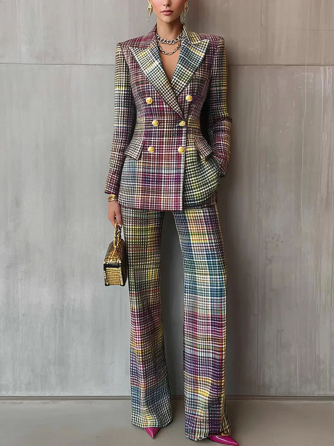 Rolvina | Dame Ternet Blazer Sæt Med Brede Ben - Image 1