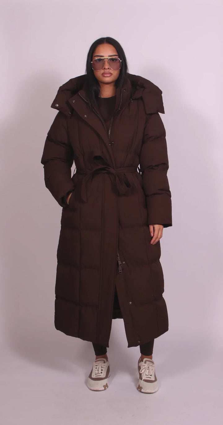 Ronja | Dame Lang Vinterjakke Med Hætte - Dark Brown - Image 1