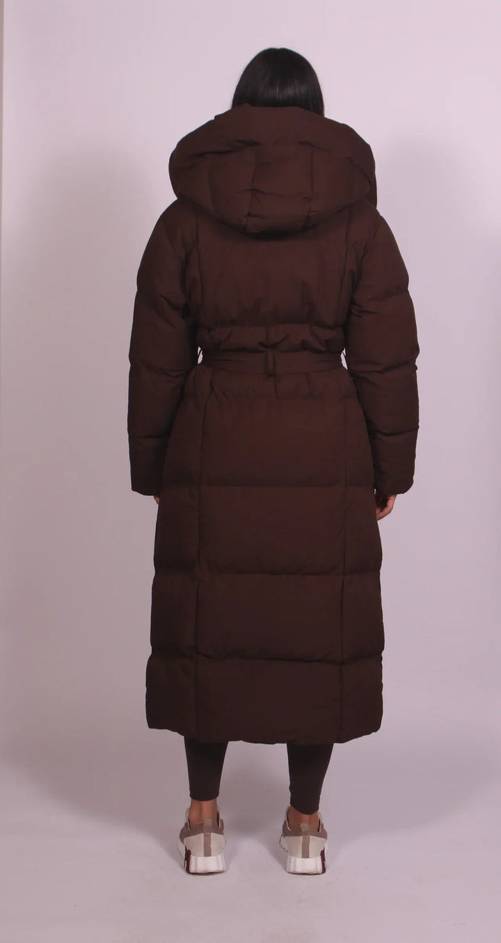 Ronja | Dame Lang Vinterjakke Med Hætte - Dark Brown - Image 4
