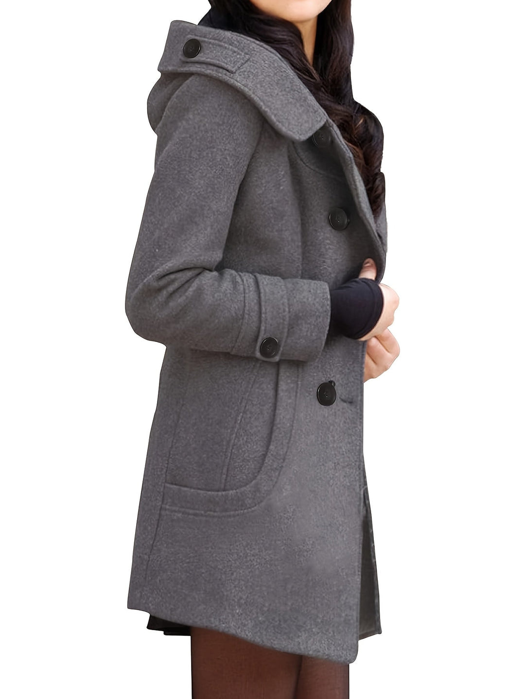 Runa | Dame Vinterfrakke med Hætte og Dobbeltknapper - Black - Image 11