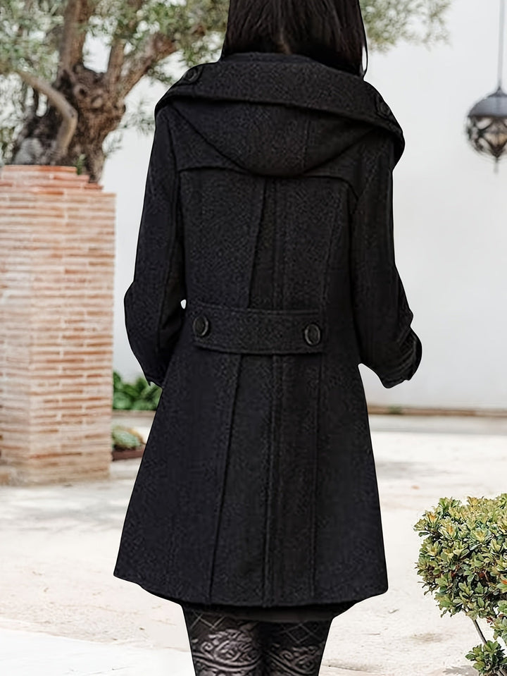 Runa | Dame Vinterfrakke med Hætte og Dobbeltknapper - Black - Image 3