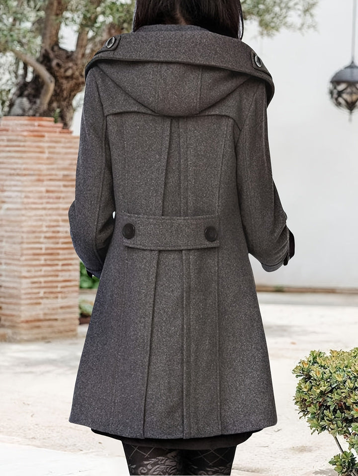Runa | Dame Vinterfrakke med Hætte og Dobbeltknapper - Black - Image 9