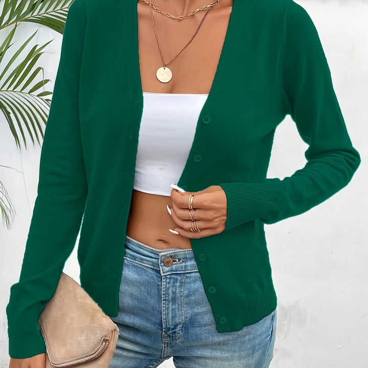 Selvara | Dame Strikjakke V-hals Cardigan - Green - Image 20