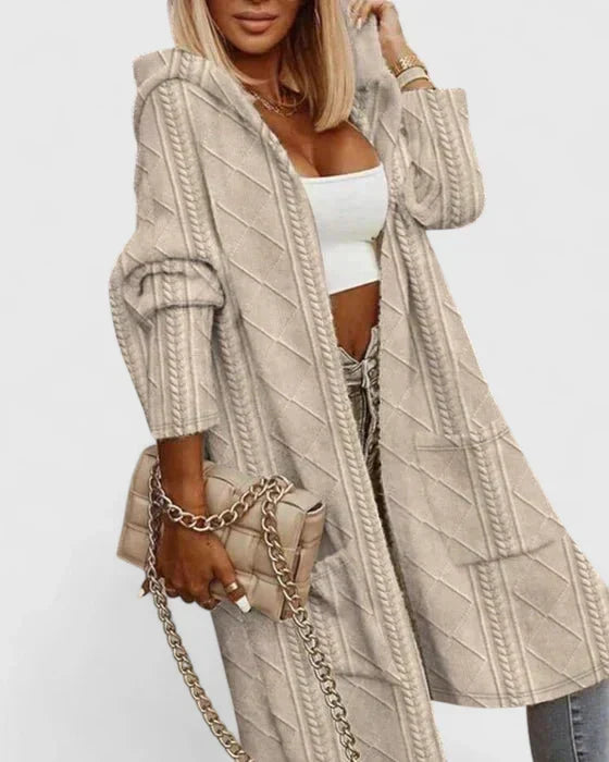 Selvina | Dame Strik Cardigan Med Hætte - Beige - Image 1