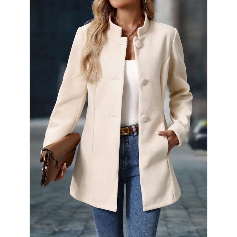 Signe | Dame Vinterfrakke med Ståkrave - Cream - Image 1
