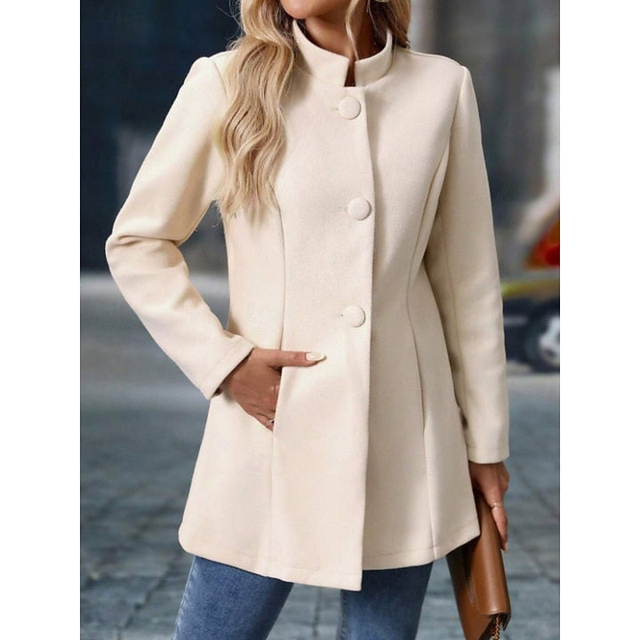 Signe | Dame Vinterfrakke med Ståkrave - Cream - Image 3
