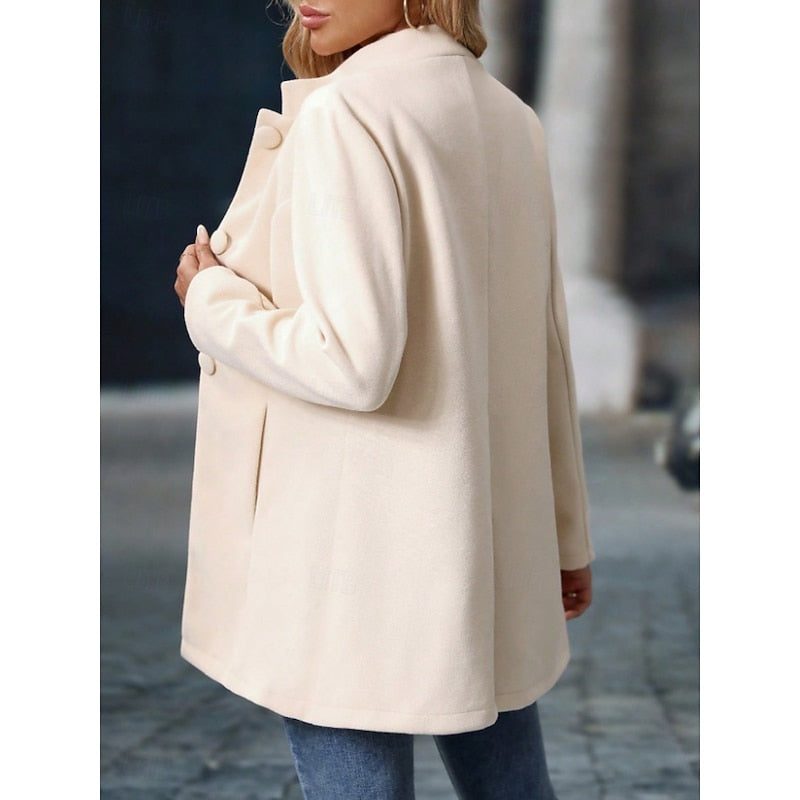 Signe | Dame Vinterfrakke med Ståkrave - Cream - Image 4