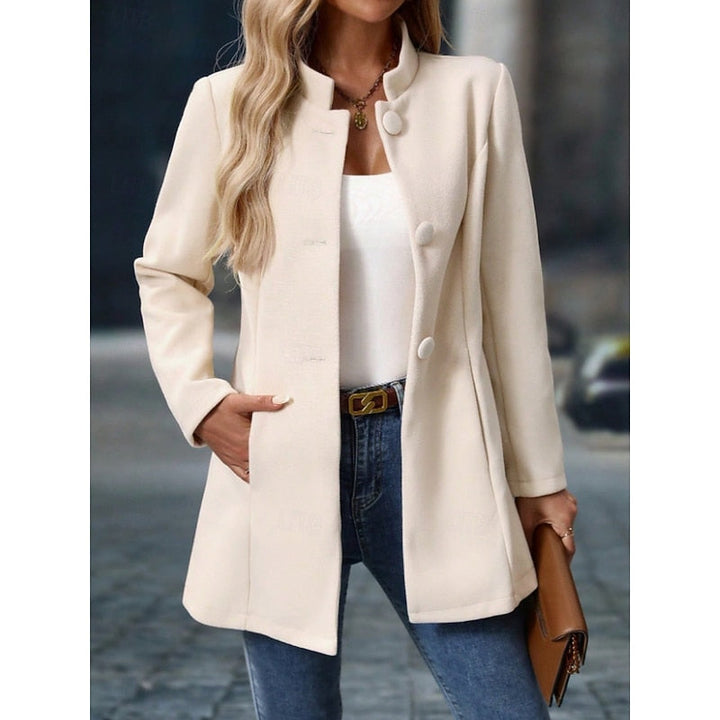 Signe | Dame Vinterfrakke med Ståkrave - Cream - Image 5