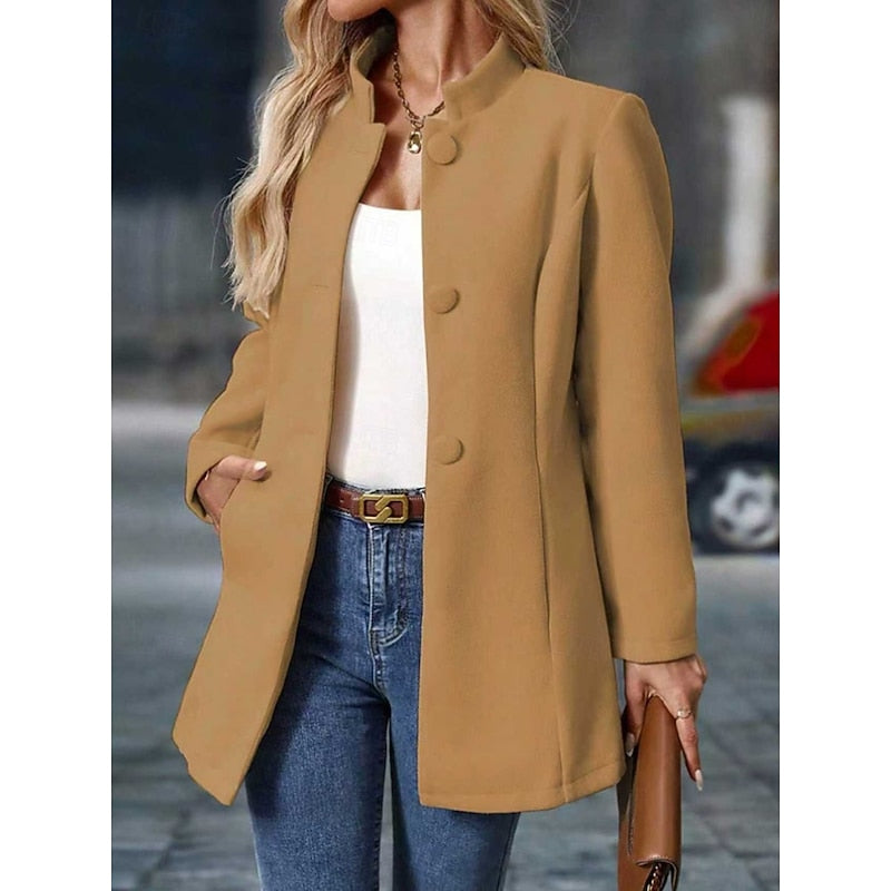 Signe | Dame Vinterfrakke med Ståkrave - Cream - Image 9