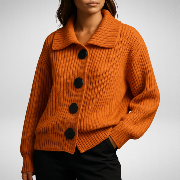 Sigrid | Dame Oversized Cardigan med Knapper - Orange - Image 1