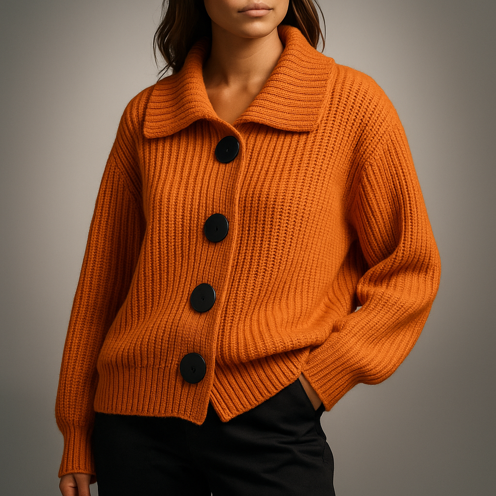 Sigrid | Dame Oversized Cardigan med Knapper - Orange - Image 2